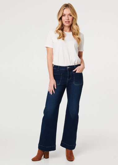 Izabel London Blue Pocket Detail High Waist Wide Jeans