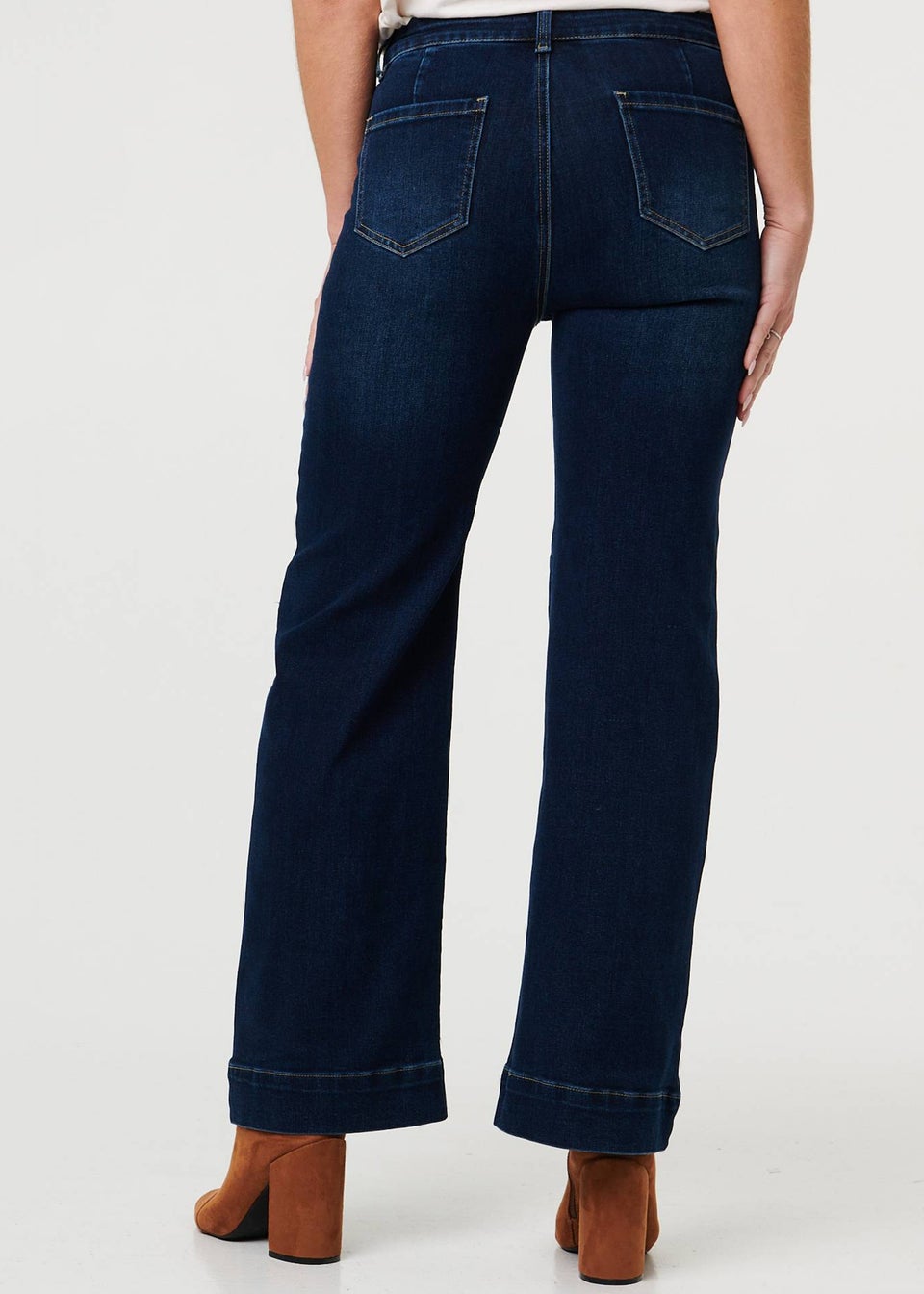 Izabel London Blue Pocket Detail High Waist Wide Jeans