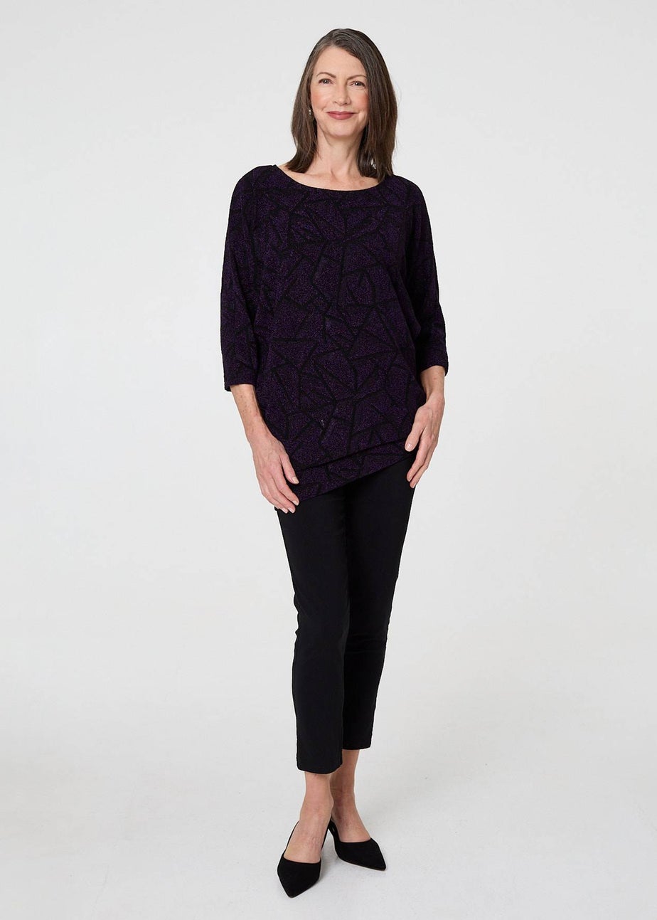 Izabel London Purple Sparkly Knit Batwing Sleeve Tunic Top