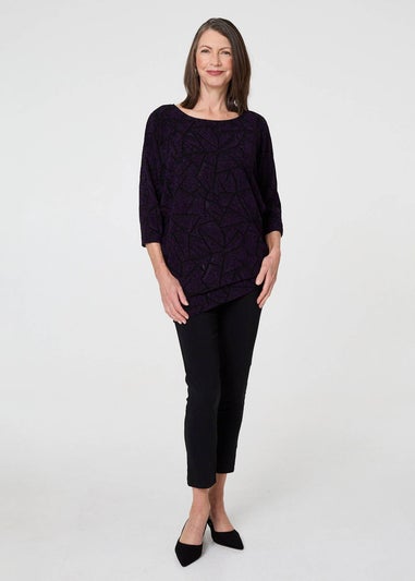 Izabel London Purple Sparkly Knit Batwing Sleeve Tunic Top