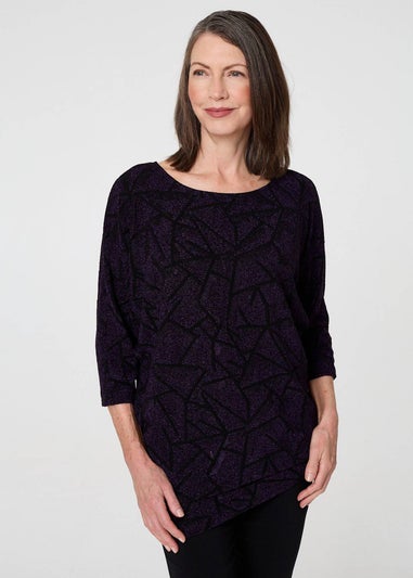Izabel London Purple Sparkly Knit Batwing Sleeve Tunic Top