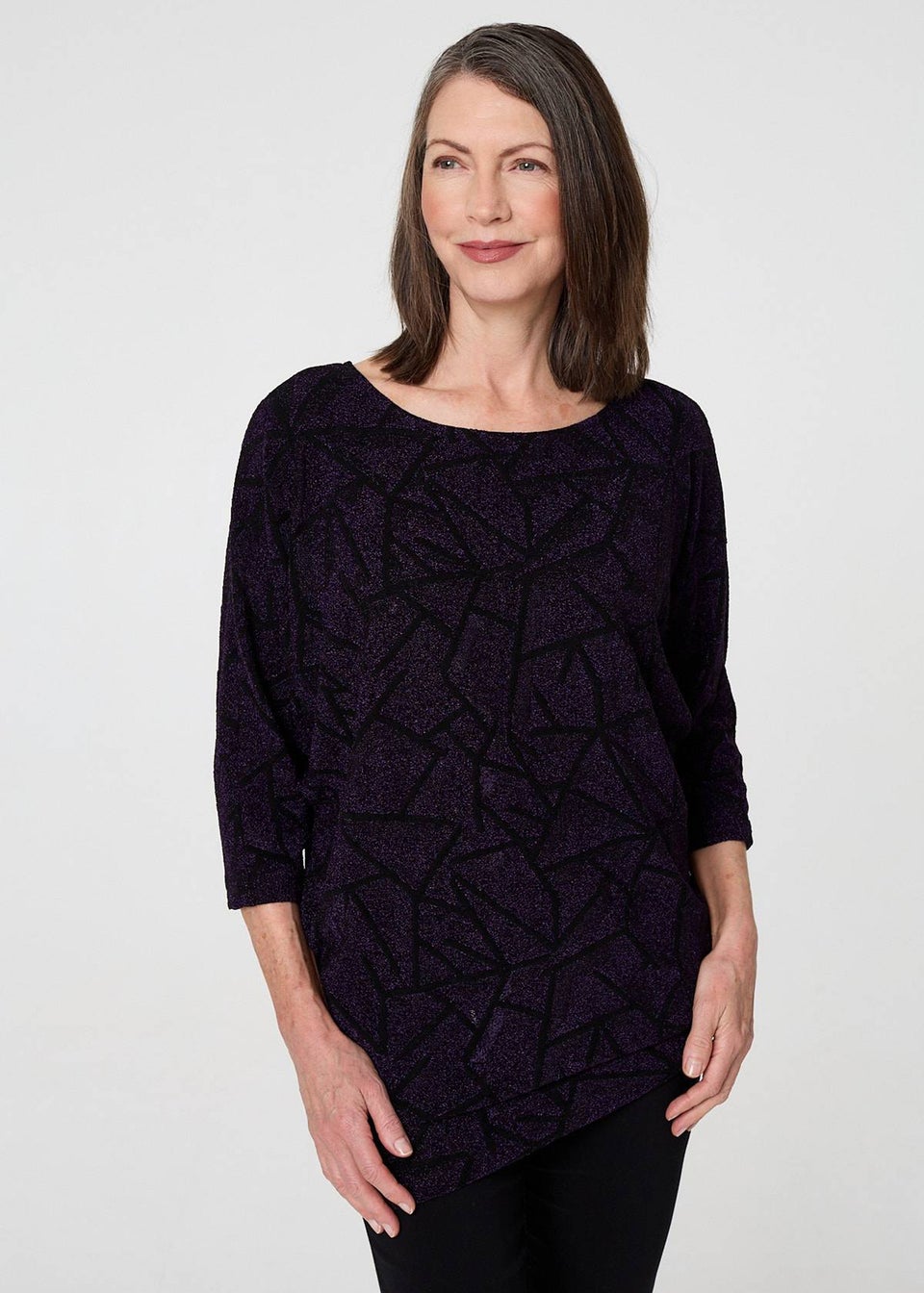 Izabel London Purple Sparkly Knit Batwing Sleeve Tunic Top