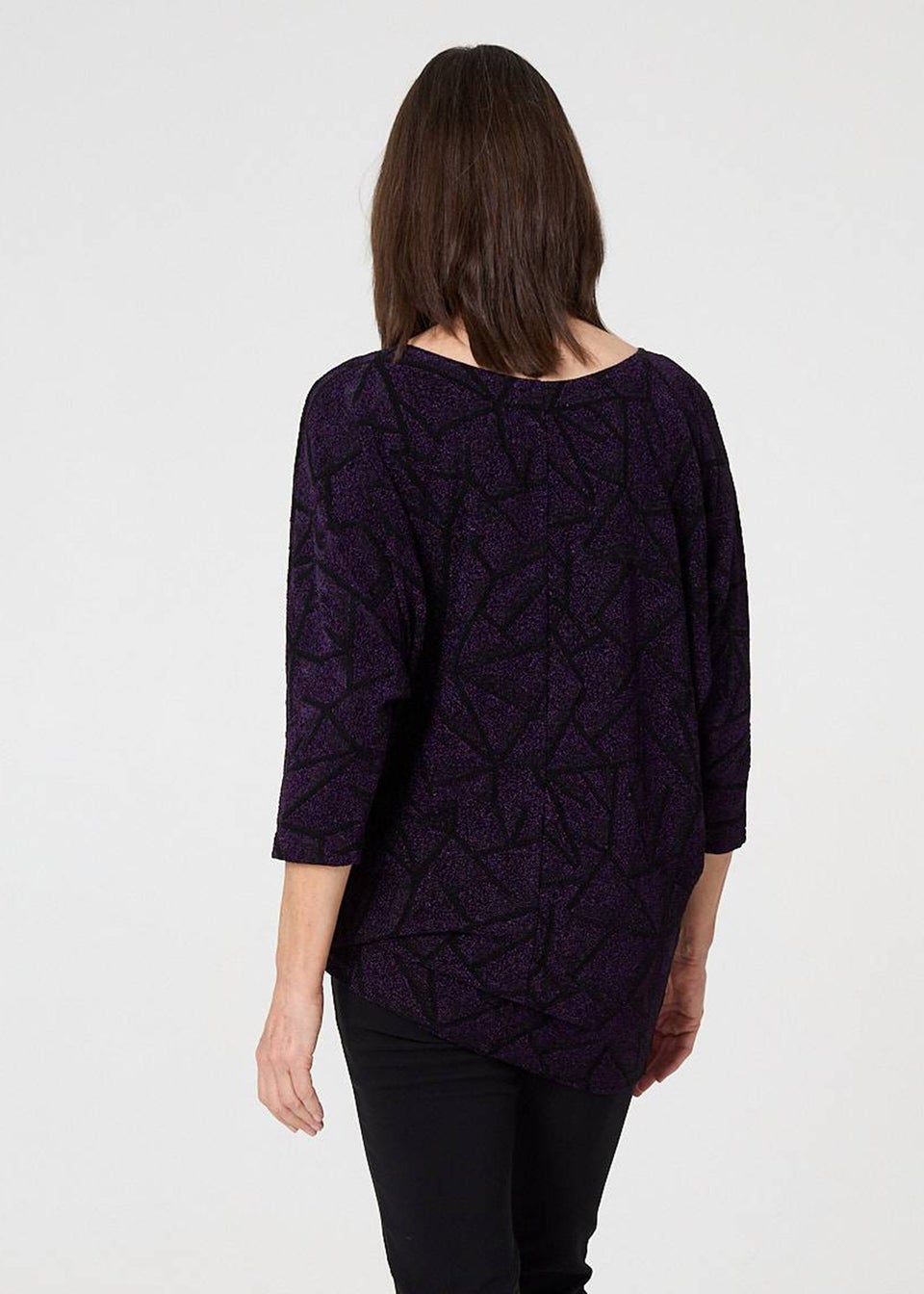 Izabel London Purple Sparkly Knit Batwing Sleeve Tunic Top