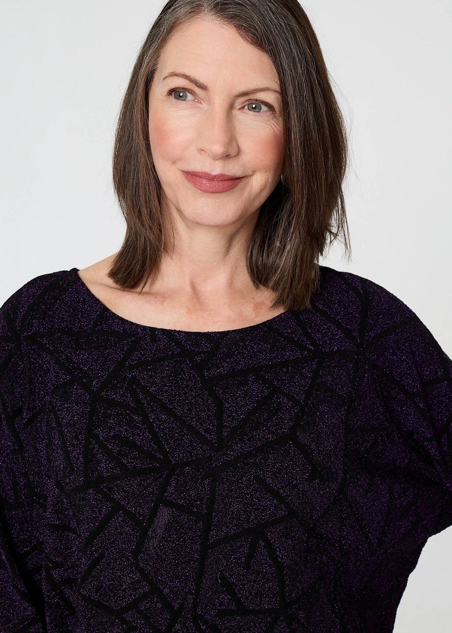 Izabel London Purple Sparkly Knit Batwing Sleeve Tunic Top