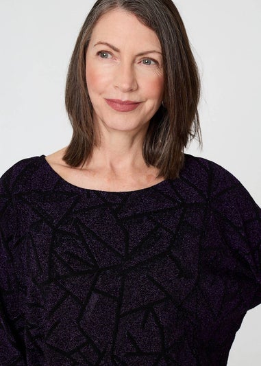 Izabel London Purple Sparkly Knit Batwing Sleeve Tunic Top