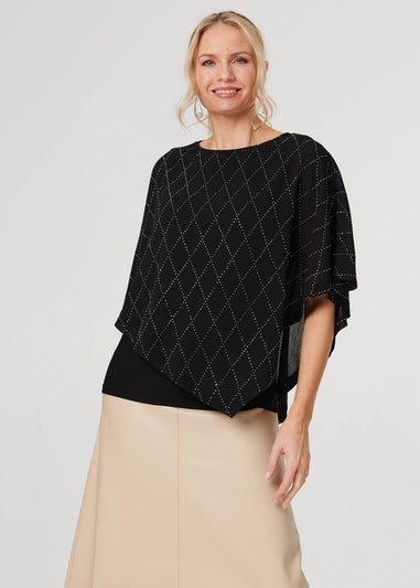 Izabel London Black Geo Print Cut-Out 1/2 Sleeve Blouse