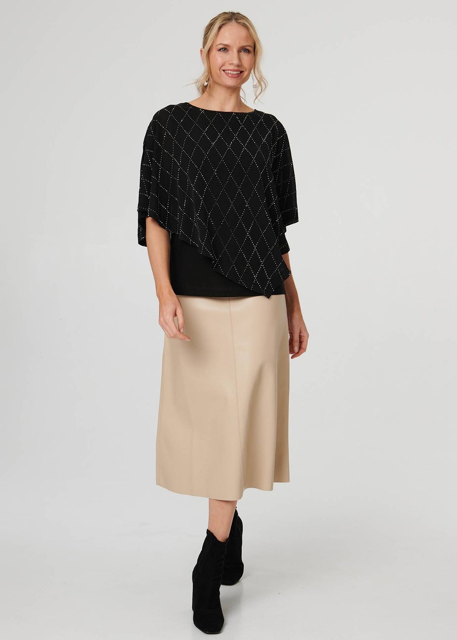 Izabel London Black Geo Print Cut-Out 1/2 Sleeve Blouse