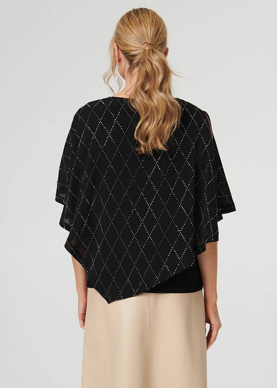 Izabel London Black Geo Print Cut-Out 1/2 Sleeve Blouse