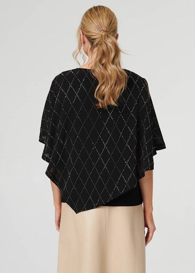 Izabel London Black Geo Print Cut-Out 1/2 Sleeve Blouse
