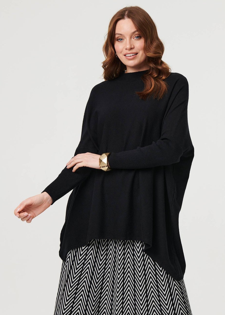 Izabel London Black High Neck Batwing Sleeve Relaxed Jumper