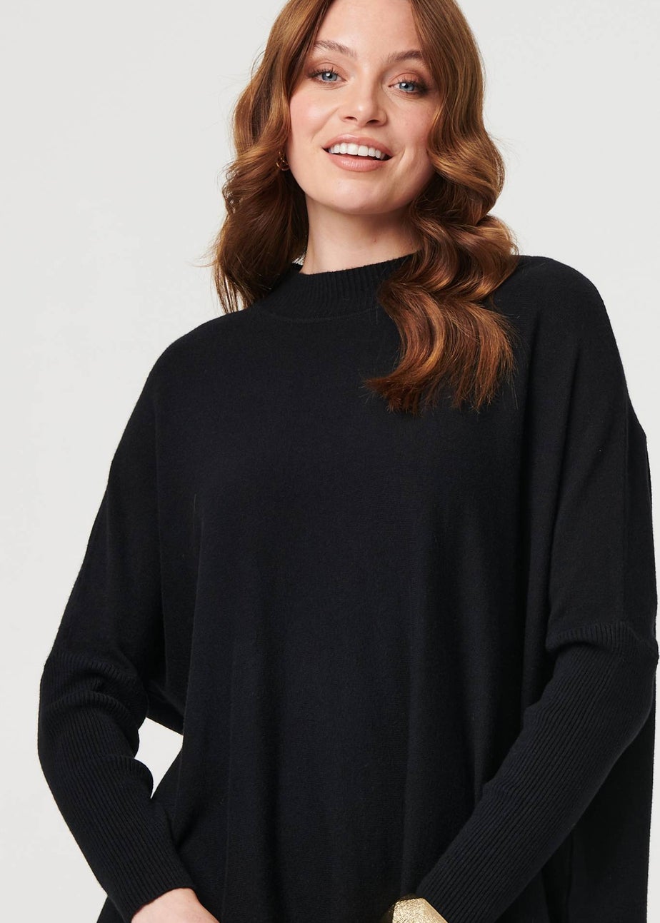 Izabel London Black High Neck Batwing Sleeve Relaxed Jumper