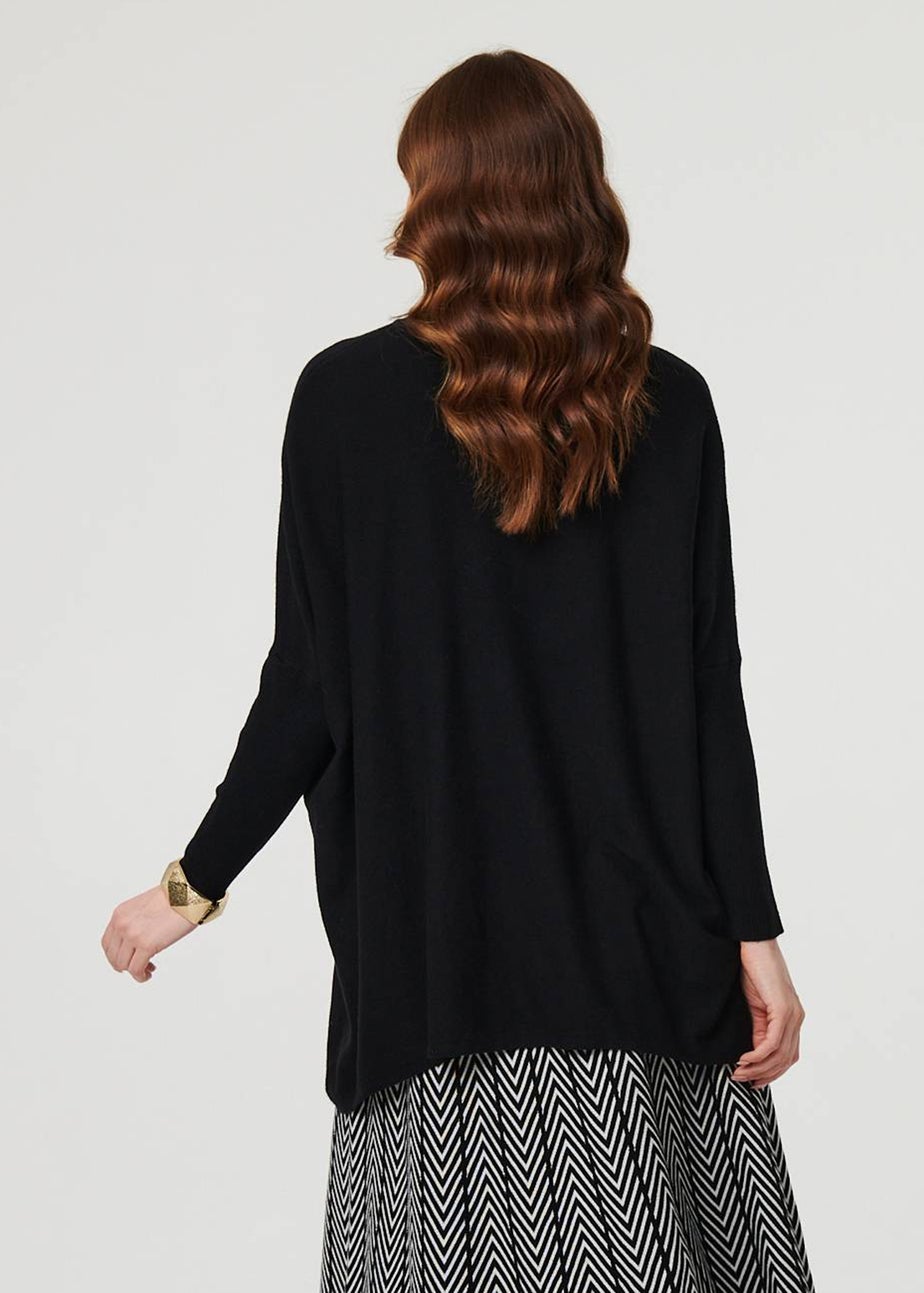 Izabel London Black High Neck Batwing Sleeve Relaxed Jumper