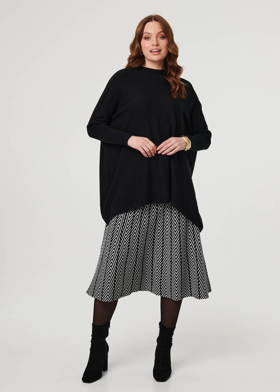 Izabel London Black High Neck Batwing Sleeve Relaxed Jumper