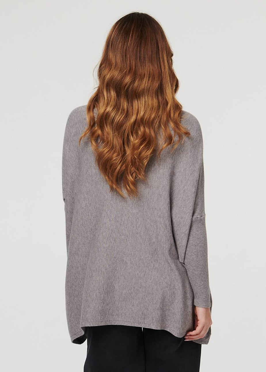 Izabel London Grey High Neck Batwing Sleeve Relaxed Jumper