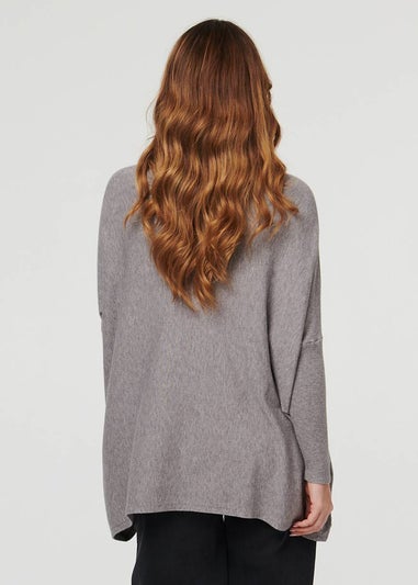 Izabel London Grey High Neck Batwing Sleeve Relaxed Jumper