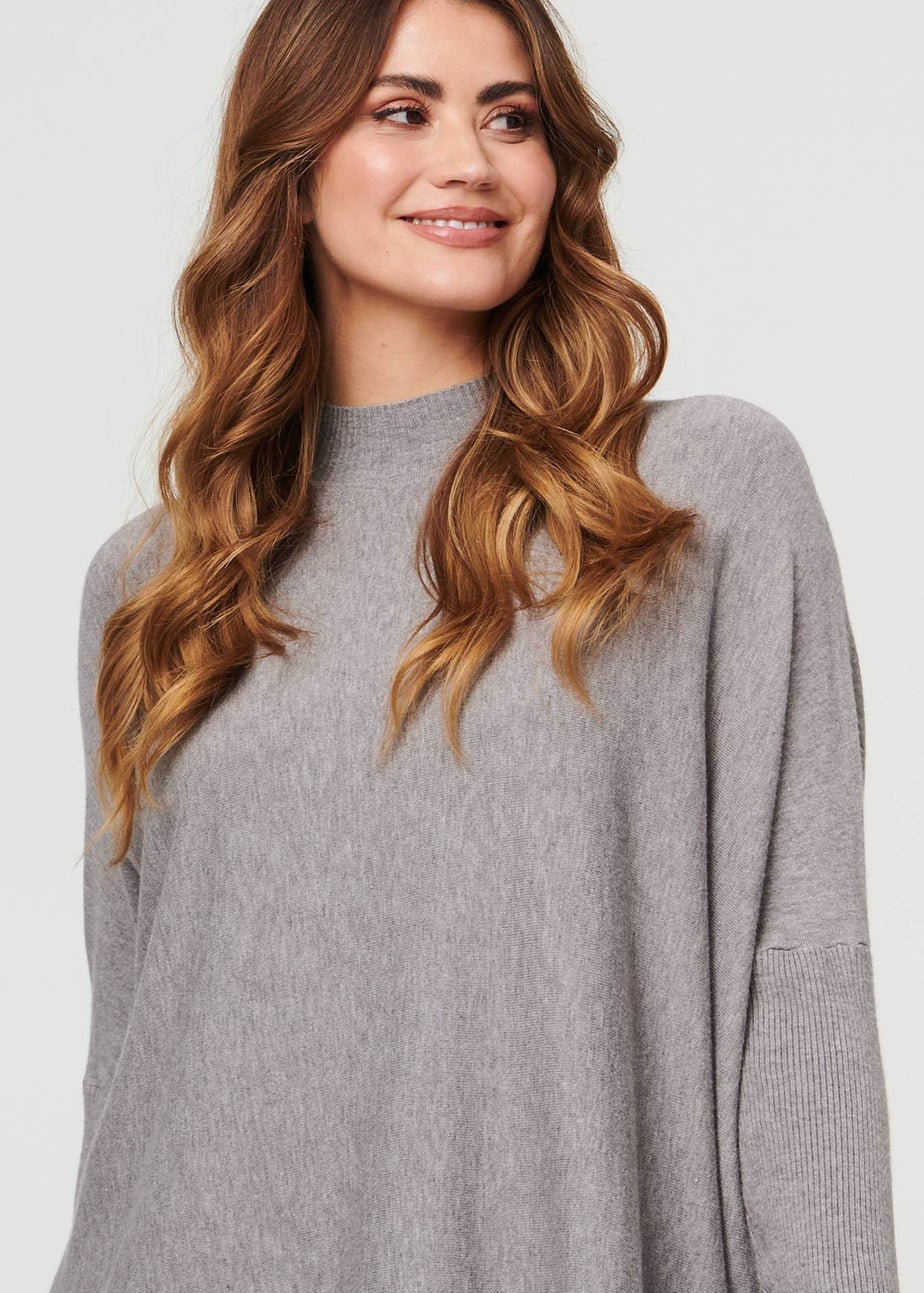 Izabel London Grey High Neck Batwing Sleeve Relaxed Jumper