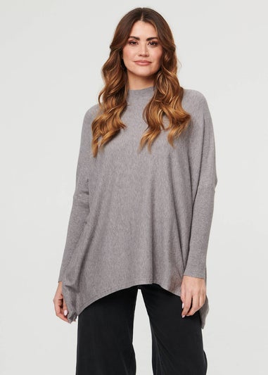 Izabel London Grey High Neck Batwing Sleeve Relaxed Jumper