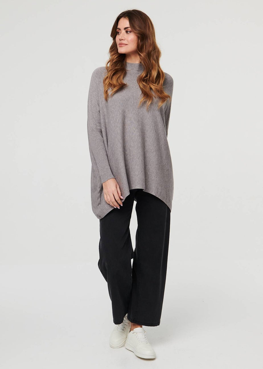 Izabel London Grey High Neck Batwing Sleeve Relaxed Jumper