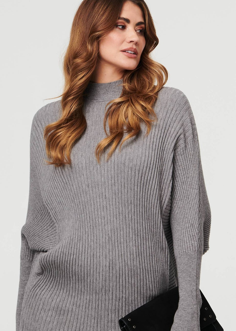 Izabel London Grey Striped Texture Batwing Sleeve Jumper