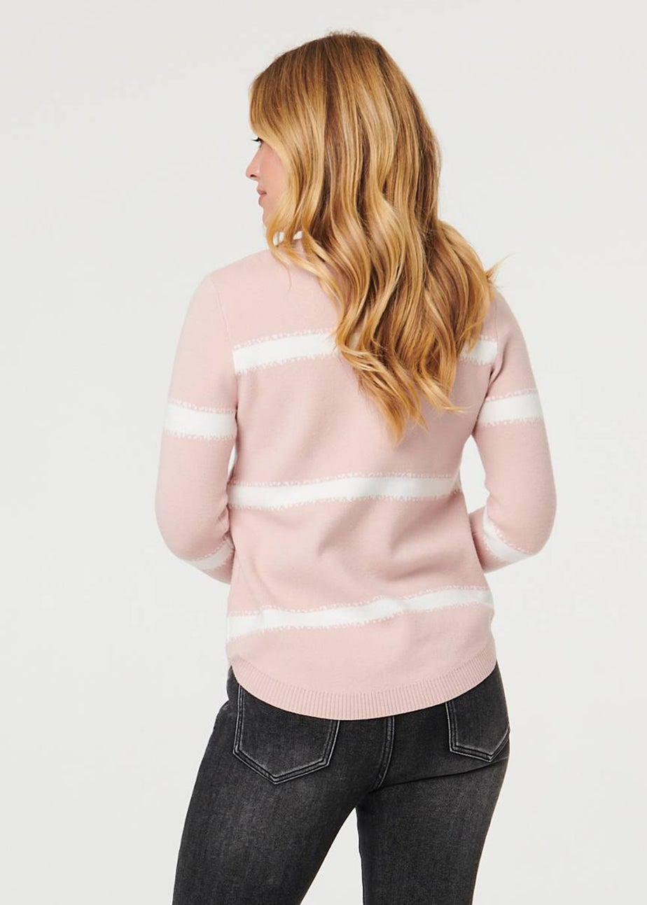 Izabel London Pink Sparkle Striped Long Sleeve Slim Jumper