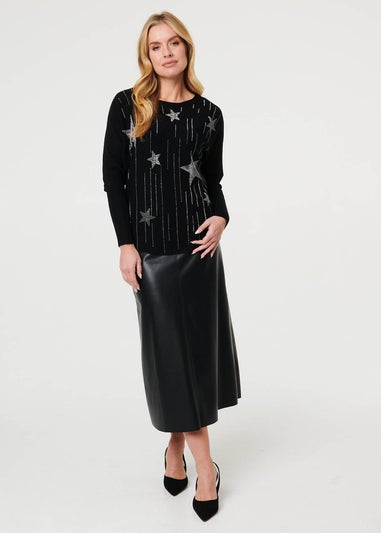 Izabel London Black Sparkly Star Front Batwing Sleeve Jumper