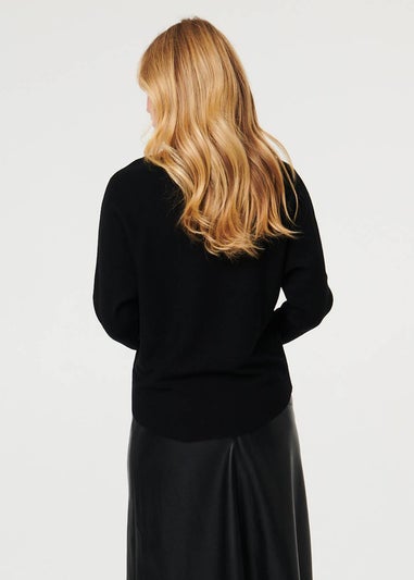 Izabel London Black Sparkly Star Front Batwing Sleeve Jumper