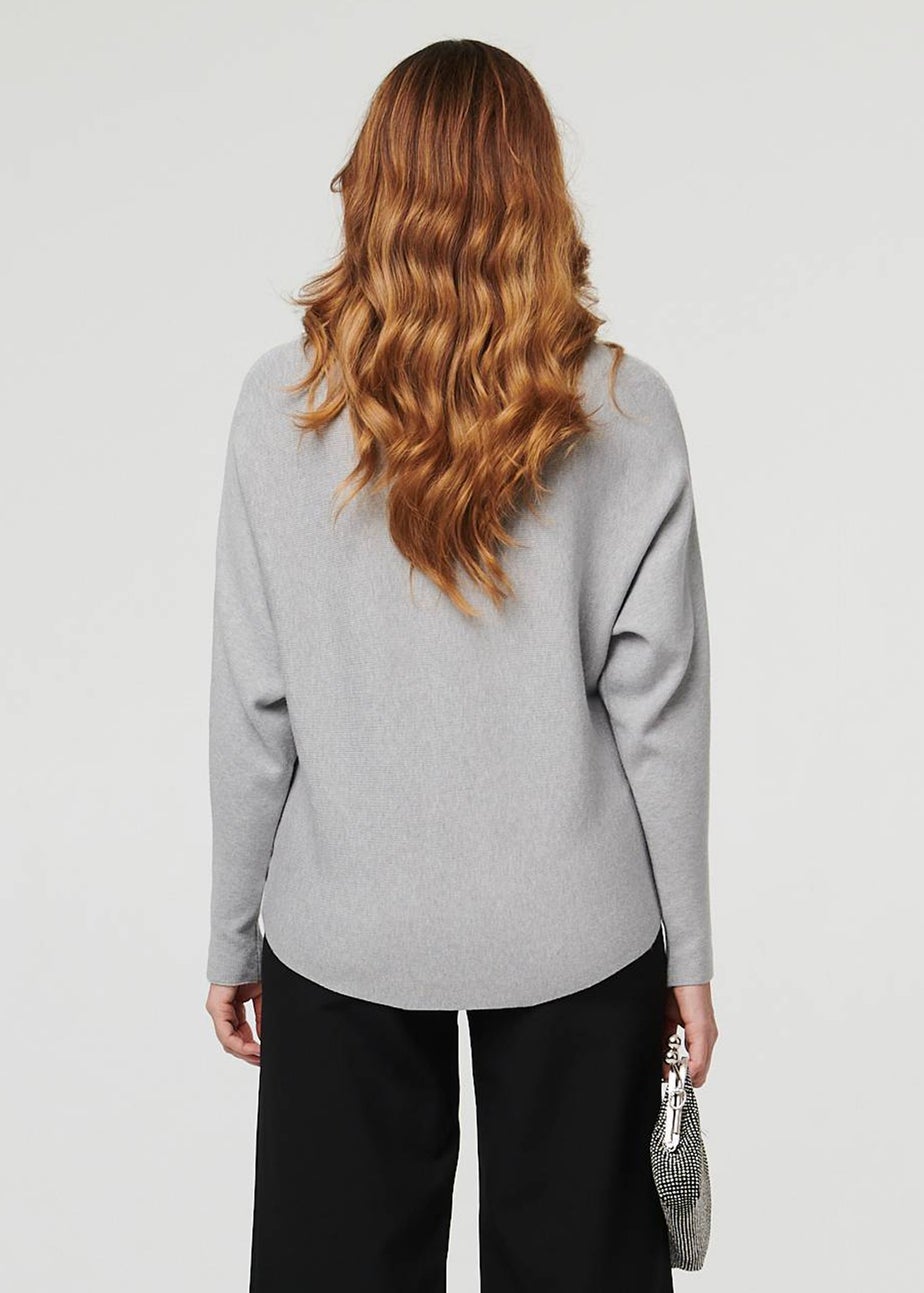 Izabel London Grey Sparkly Star Front Batwing Sleeve Jumper