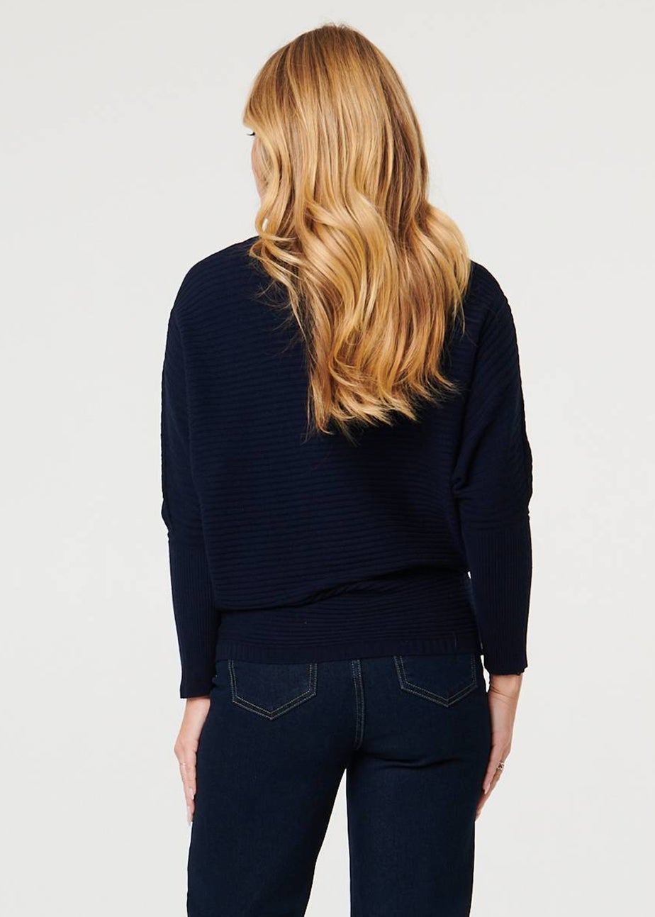 Izabel London Navy Striped Texture High Neck Relaxed Jumper