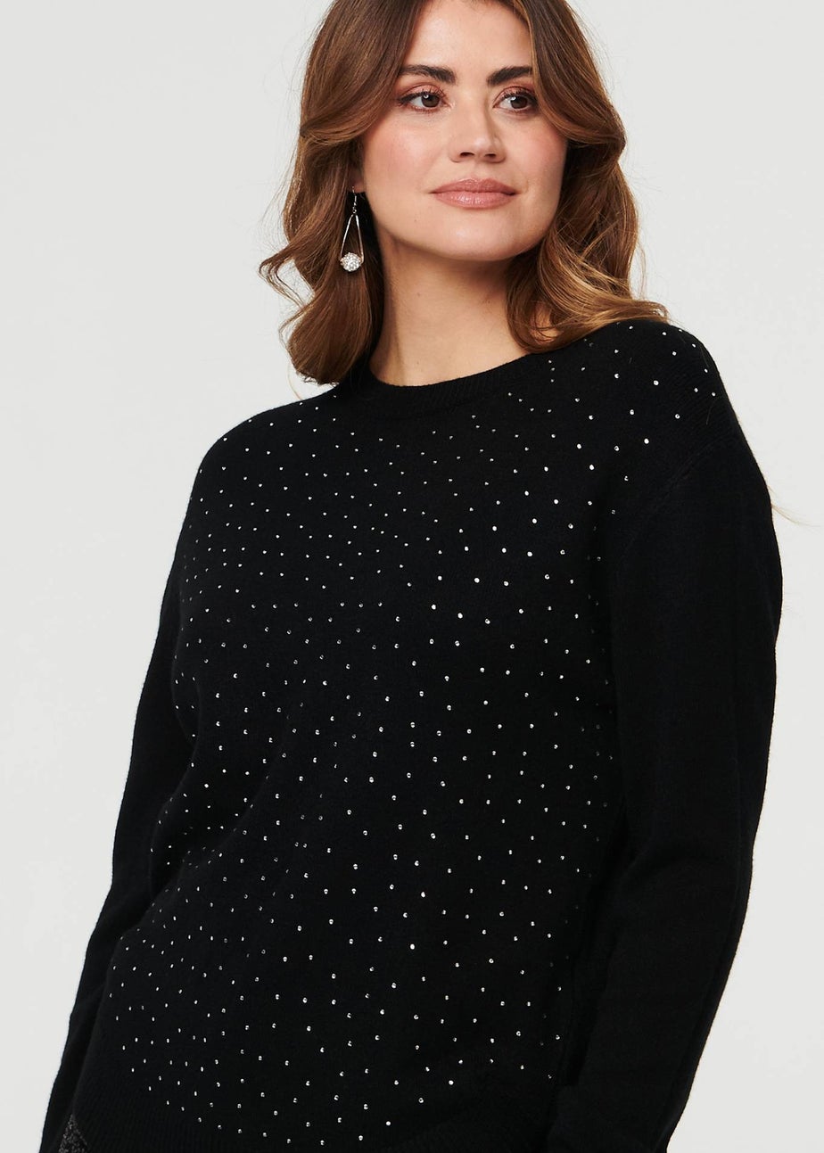 Izabel London Black Sparkle Detail Relaxed Jumper