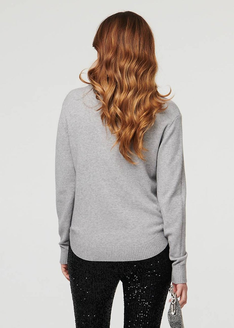 Izabel London Grey Sparkle Detail Relaxed Jumper