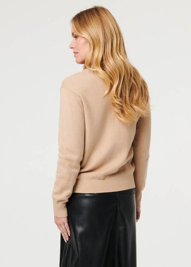 Izabel London Beige Floral Textured Detail Relaxed Jumper