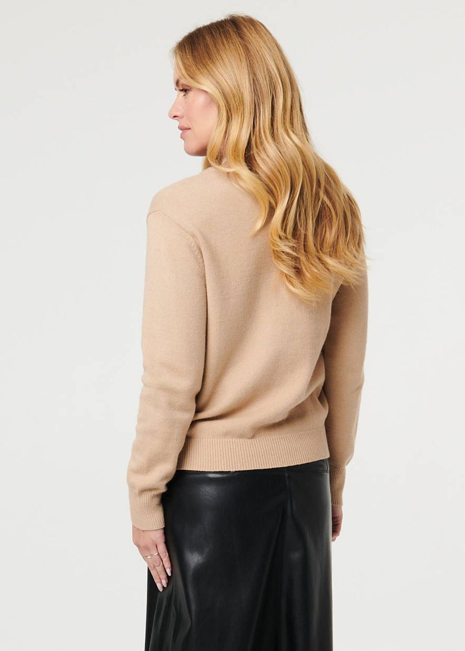 Izabel London Beige Floral Textured Detail Relaxed Jumper