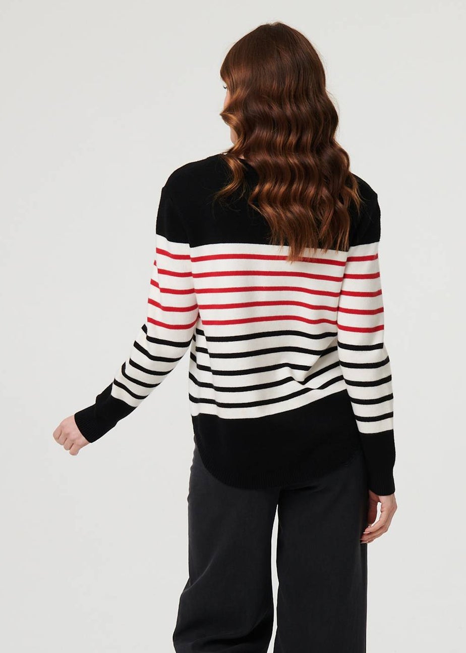 Izabel London Black Diamante Trim Striped Jumper