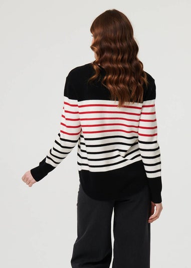 Izabel London Black Diamante Trim Striped Jumper
