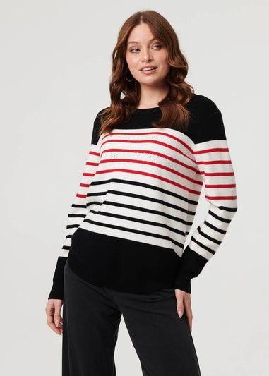 Izabel London Black Diamante Trim Striped Jumper