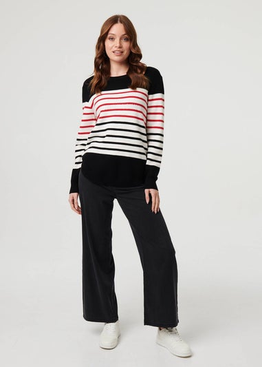 Izabel London Black Diamante Trim Striped Jumper