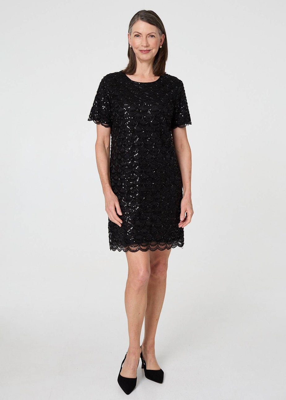 Izabel London Black Sparkly Embellished Short Shift Dress