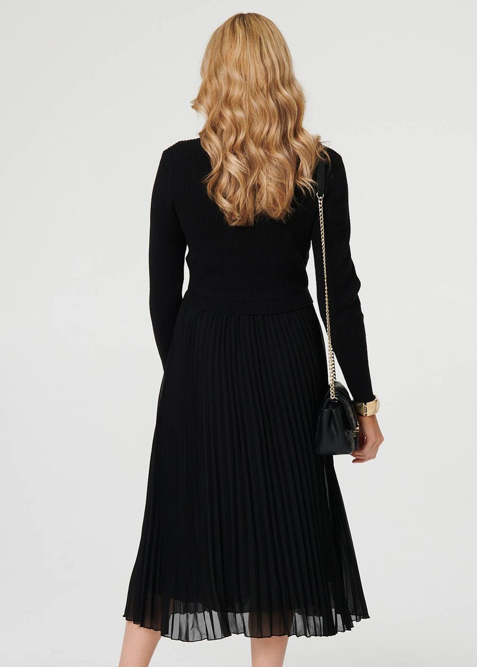 Izabel London Black Knit Long Sleeve Ruched Maxi Dress