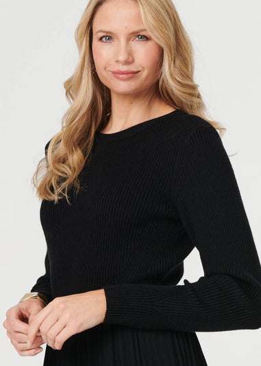 Izabel London Black Knit Long Sleeve Ruched Maxi Dress