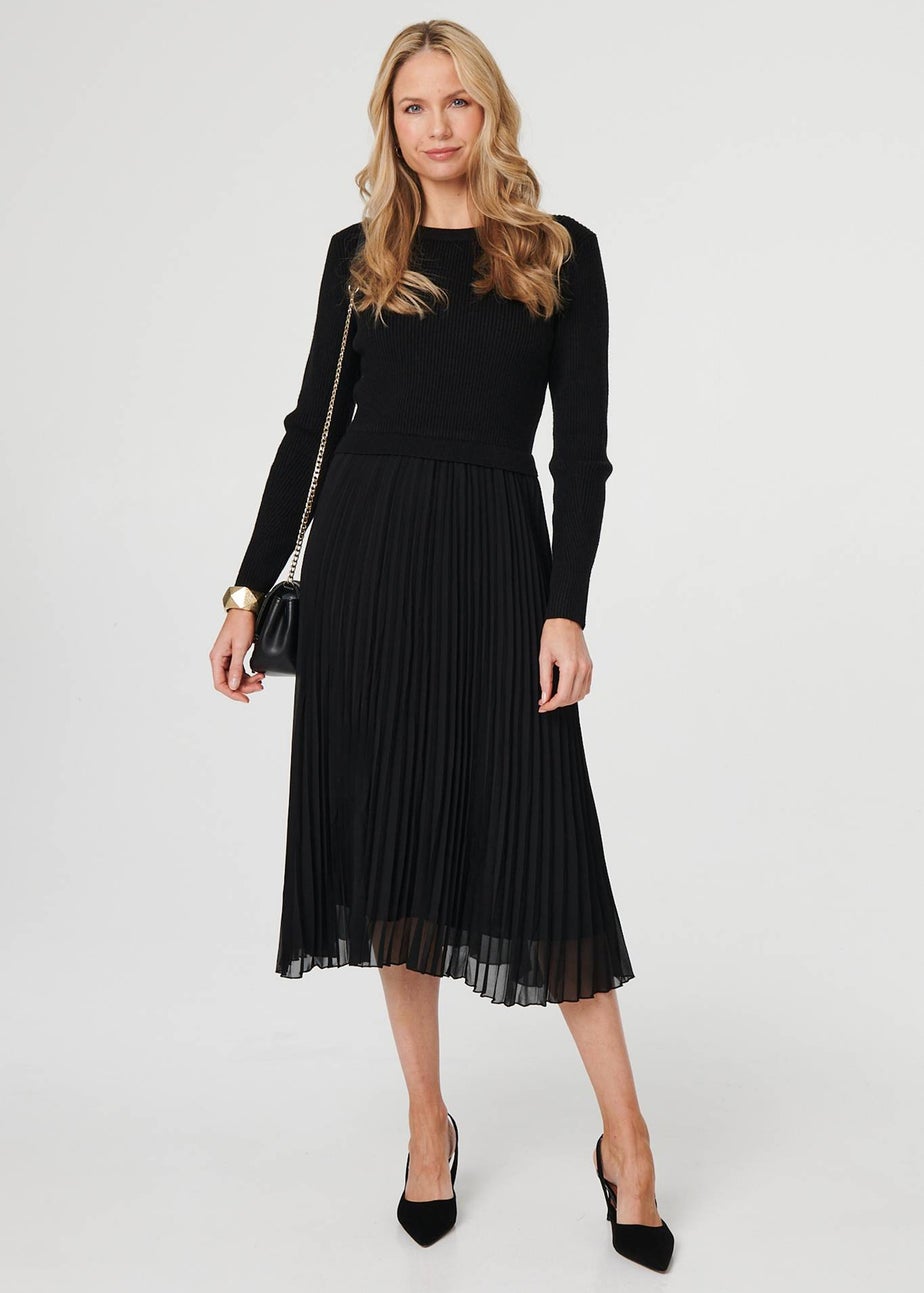 Izabel London Black Knit Long Sleeve Ruched Maxi Dress