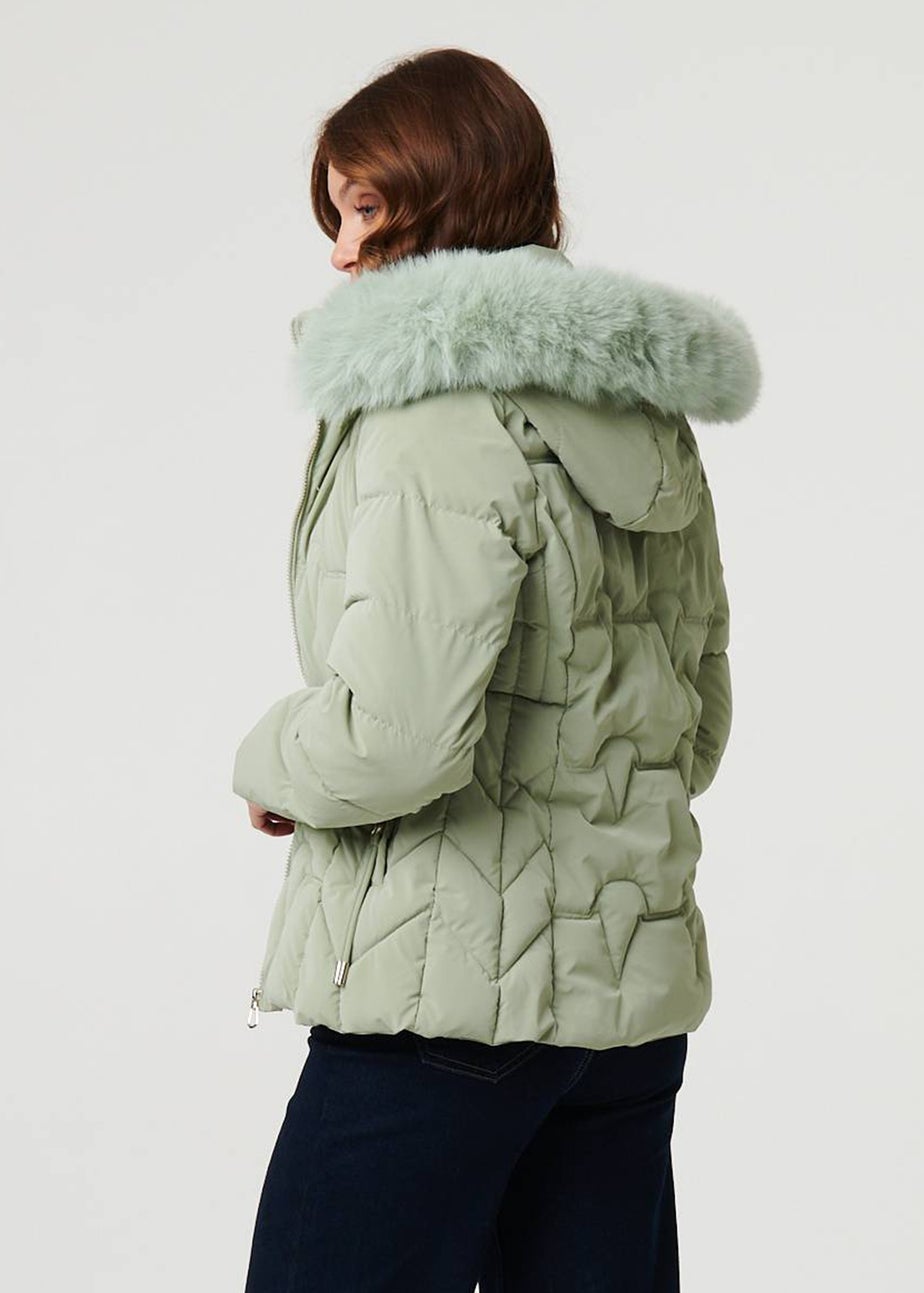 Izabel London Green Faux Fur Trim Hooded Zip-Up Jacket