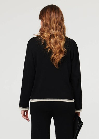 Izabel London Black Floral Trim Jumper & Trousers Co-Ord Set