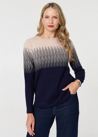 Izabel London Navy Sparkly Embellished Long Sleeve Jumper