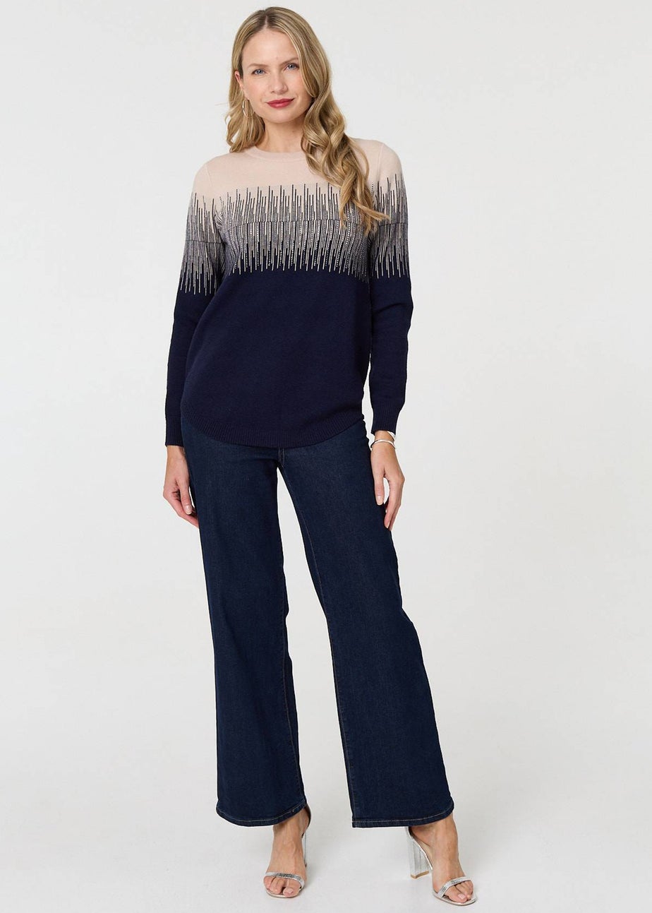 Izabel London Navy Sparkly Embellished Long Sleeve Jumper