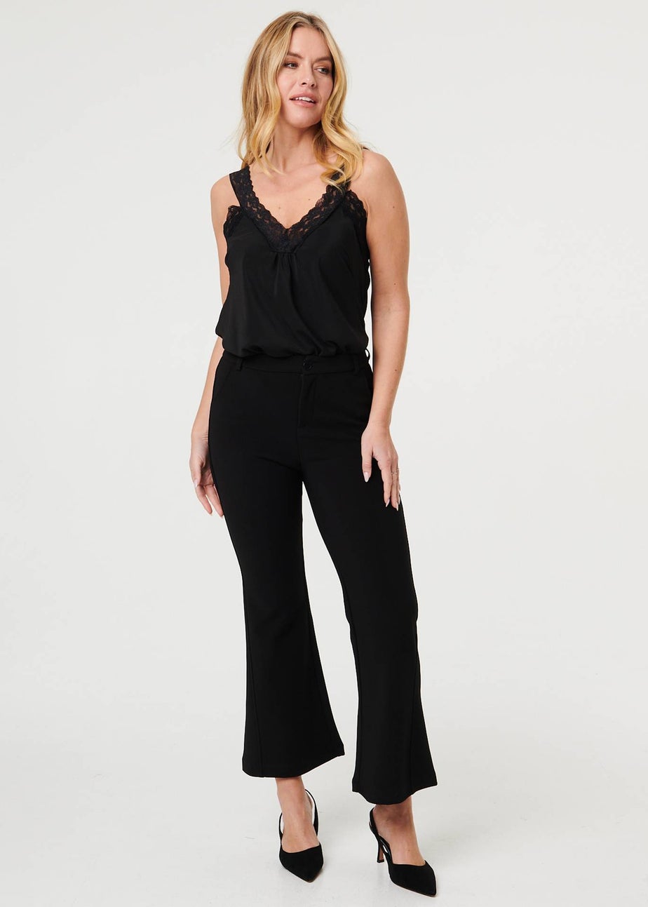 Izabel London Black High Waist Slim Flared Trousers