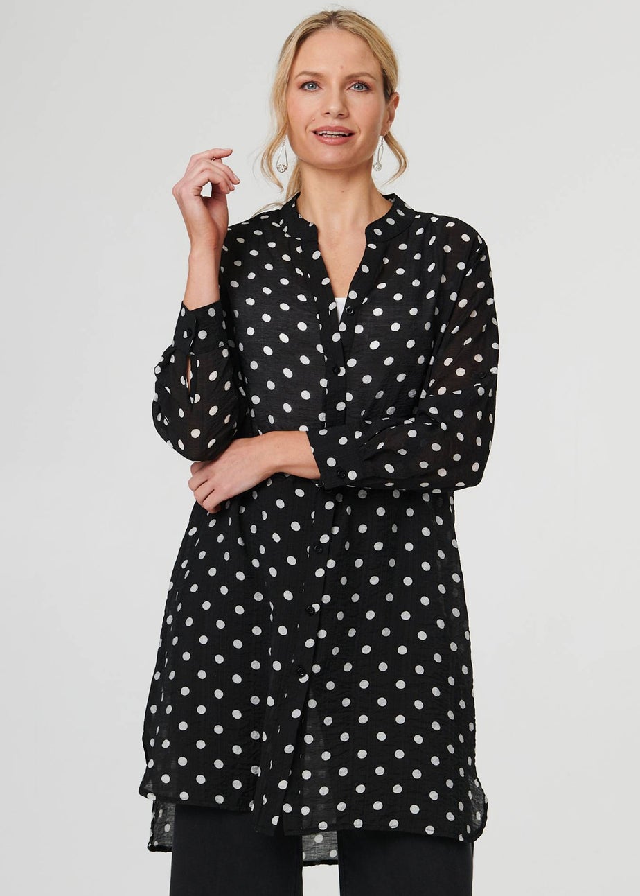 Izabel London Black Polka Dot Print Long Sleeve Tunic Shirt