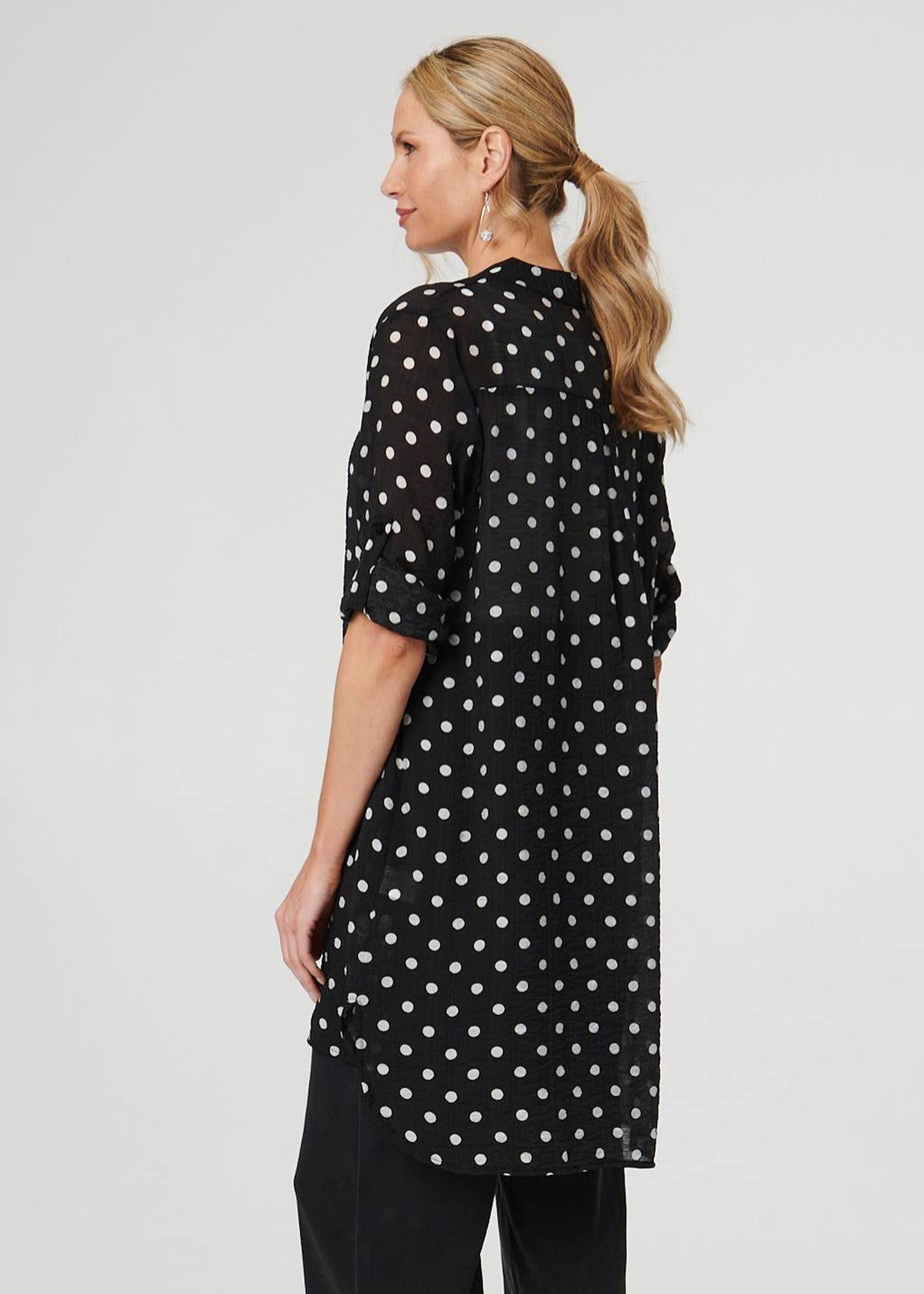 Izabel London Black Polka Dot Print Long Sleeve Tunic Shirt