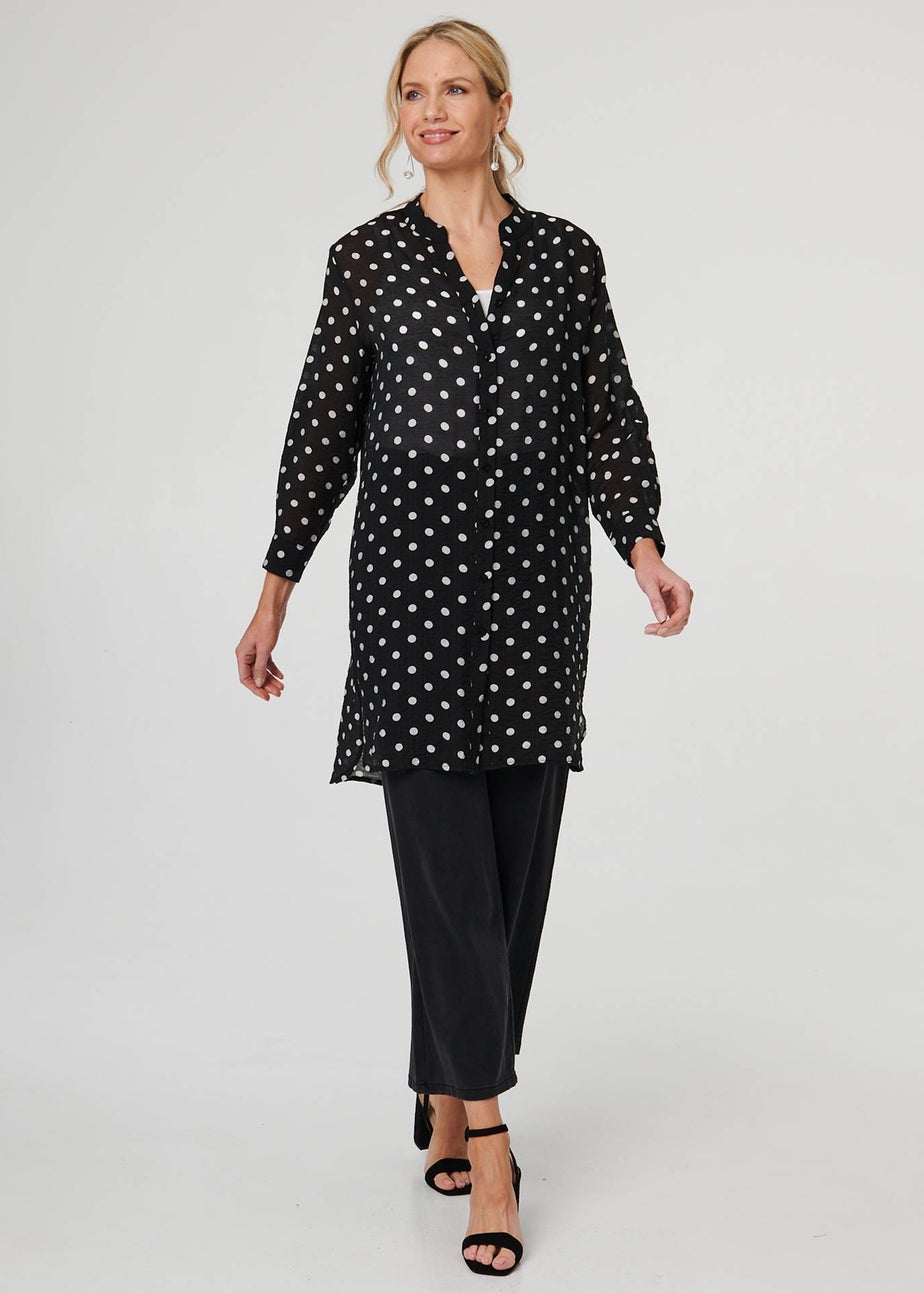 Izabel London Black Polka Dot Print Long Sleeve Tunic Shirt
