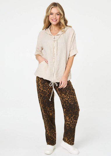 Izabel London Beige Zip Front Drawstring Hooded Parka Jacket