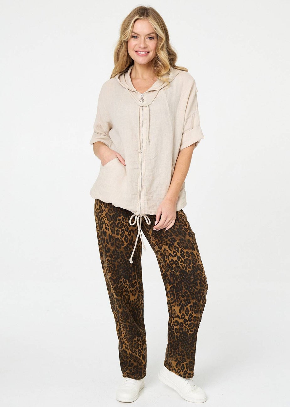 Izabel London Beige Zip Front Drawstring Hooded Parka Jacket